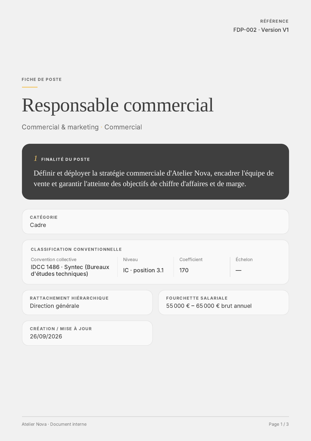 Fiche de poste · responsable commercial — exemple fictif Atelier Nova · page 1